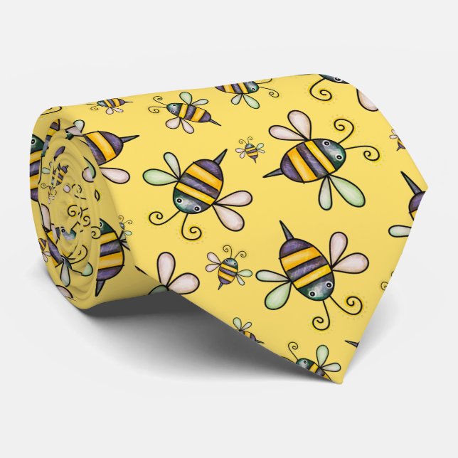 Bumble Bee Pattern Neck Tie (Rolled)