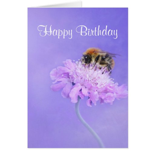 Bumble Bee Perched on a Pink Flower Happy Birthday Card | Zazzle