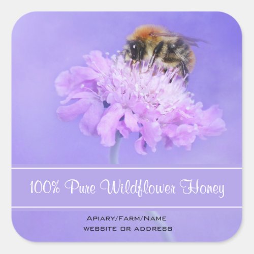 Bumble Bee Perched on a Pink Flower Honey Square Sticker