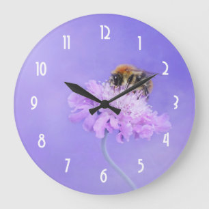 Bumble Bee Perched on a Pink Flower Large Clock