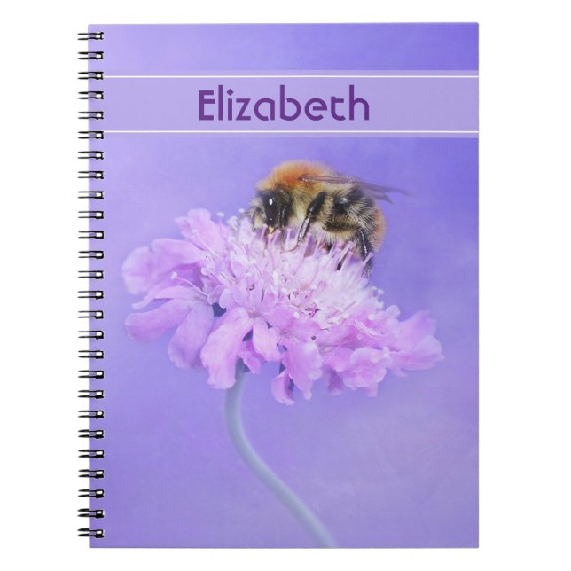 Bumble Bee Perched on a Pink Flower Notebook (Front)