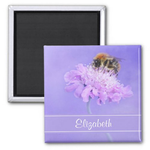Bumble Bee Perched on a Pink Flower Personalized Magnet