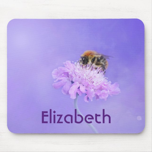 Bumble Bee Perched on a Pink Flower Personalized Mouse Pad (Front)