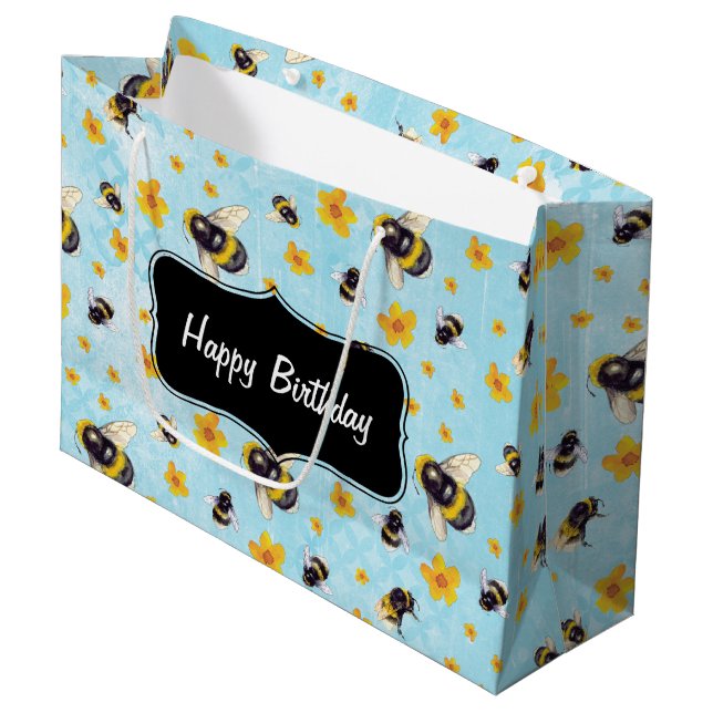 Bumble Bee Personalized Birthday Large Gift Bag (Front Angled)