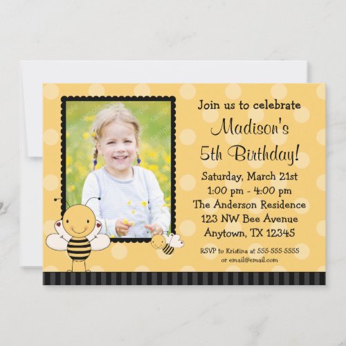 Bumble Bee Photo Birthday Party Invitations