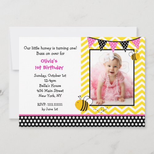 Bumble Bee Photo Birthday Party Invitations