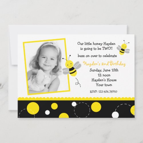 Bumble Bee Photo Birthday Party Invitations