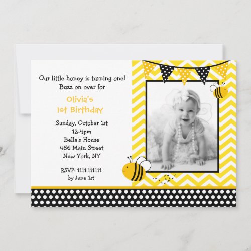 Bumble Bee Photo Birthday Party Invitations