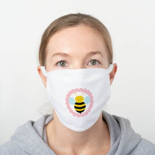 Bumble Bee Pink Cute Animal Insect White Cotton Face Mask