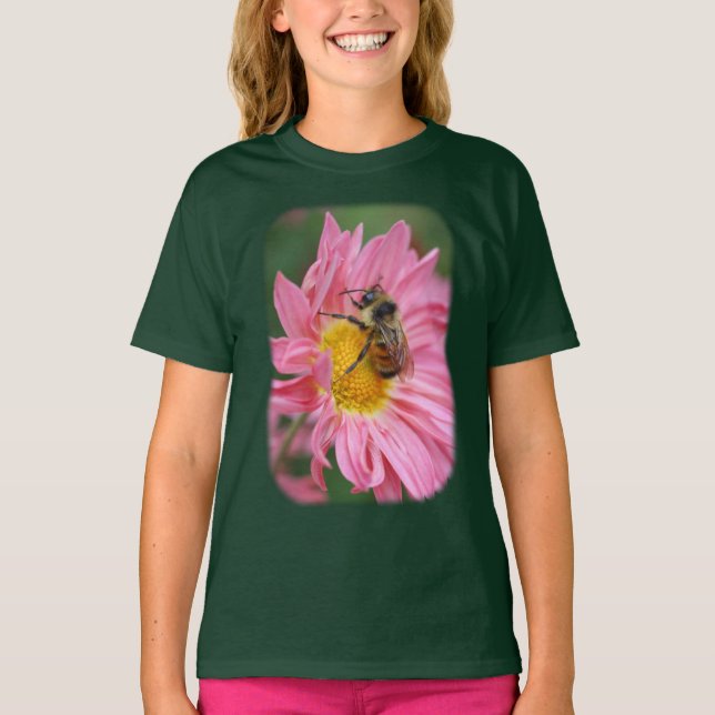 Bumble Bee Pink Daisy Flower T-Shirt (Front)