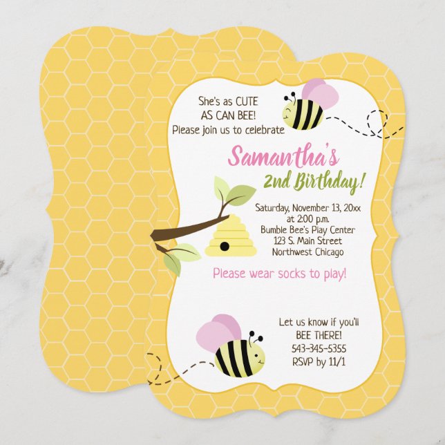 Bumble Bee Pink Girl Any Age Birthday Invitation (Front/Back)