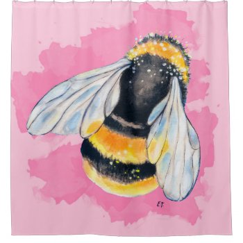 Bumble Bee Pink Watercolor Art Shower Curtain by EveyArtStore at Zazzle