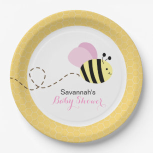 Bumble Bee Pink Wings Custom Paper Plate