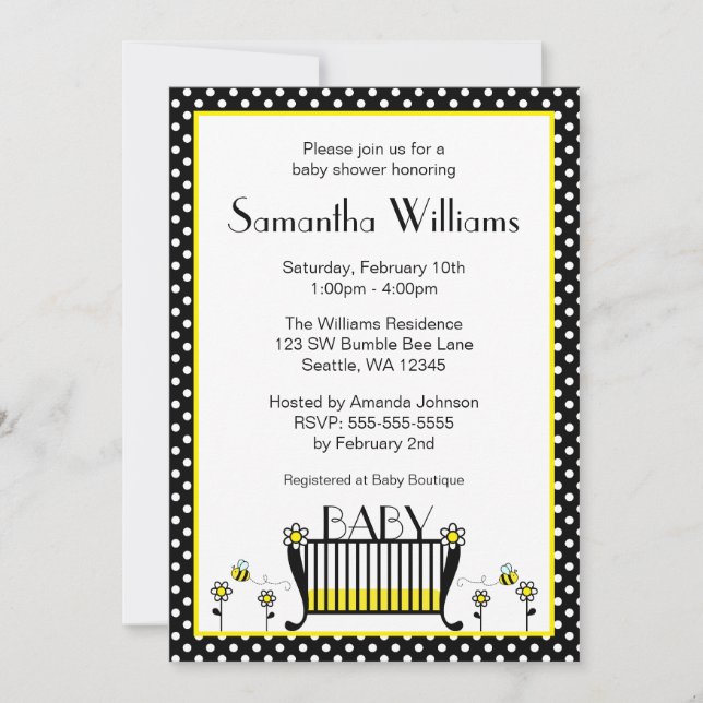 Bumble Bee Polka Dot Baby Shower Invitations (Front)