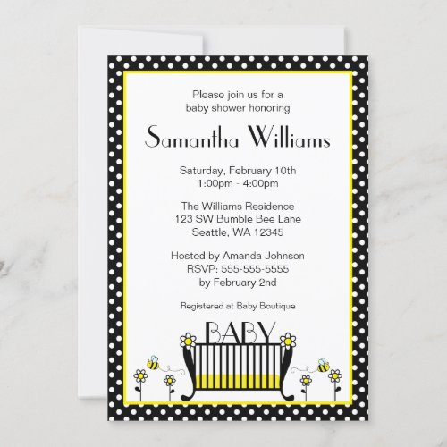 Bumble Bee Polka Dot Baby Shower Invitations