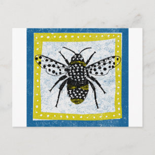 Bumble Bee Postcard Yellow Blue Black Insect