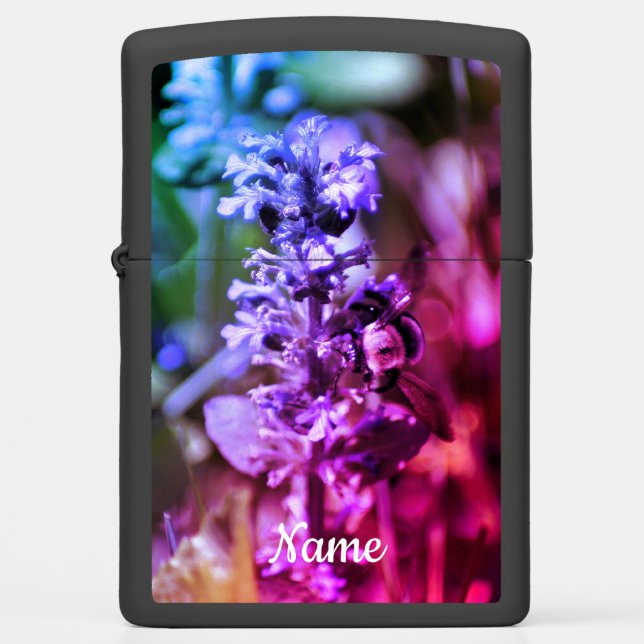 Bumble Bee Purple Flower Abstract Personalized Zippo Lighter (Front)