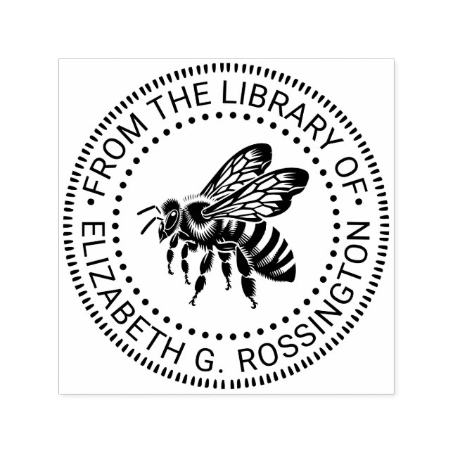 Bumble Bee Side View “From the library of” Name Self-inking Stamp (Design)