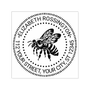 Bumble Bee Side View Round Name Return Address Self-inking Stamp