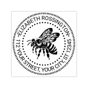 Bumble Bee Side View Round Name Return Address Self-inking Stamp