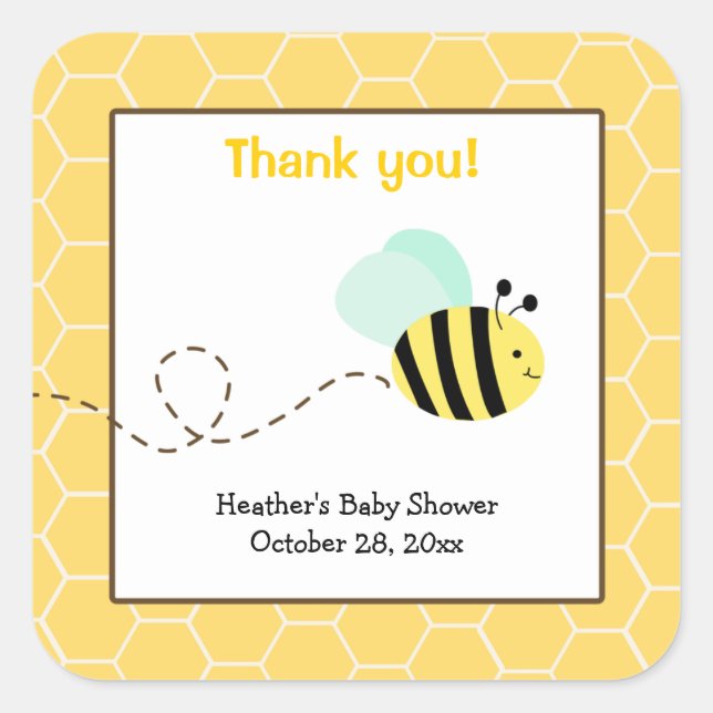 Bumble Bee Square Favor Stickers (Front)
