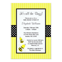 Bumble Bee Striped Dots Baby Shower Invitations