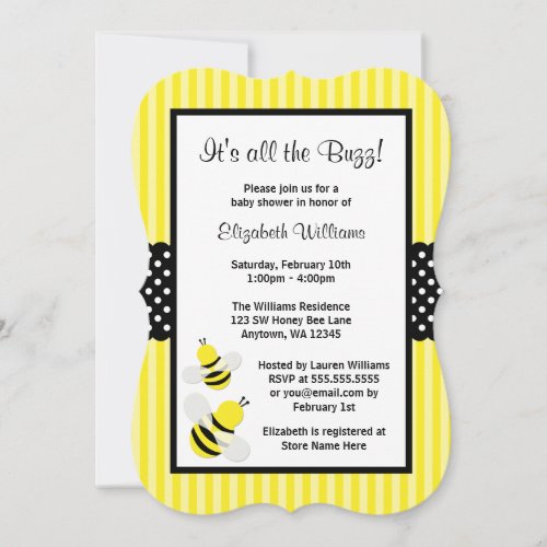 Bumble Bee Striped Dots Baby Shower Invitations