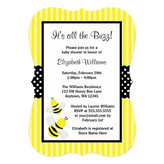 Ble Bee Striped Dots Baby Shower Invitations Zazzle