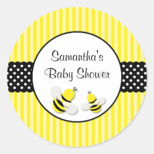 Bumble Bee Striped Polka Dots Baby Shower Classic Round Sticker