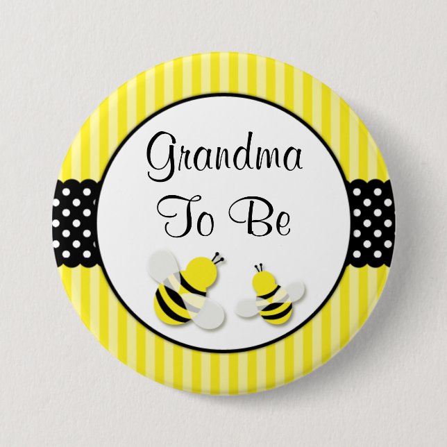 Bumble Bee Striped Polka Dots Baby Shower Grandma Button (Front)