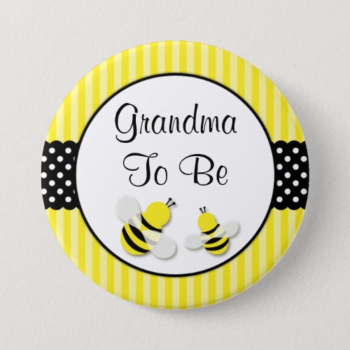 Bumble Bee Striped Polka Dots Baby Shower Grandma Button