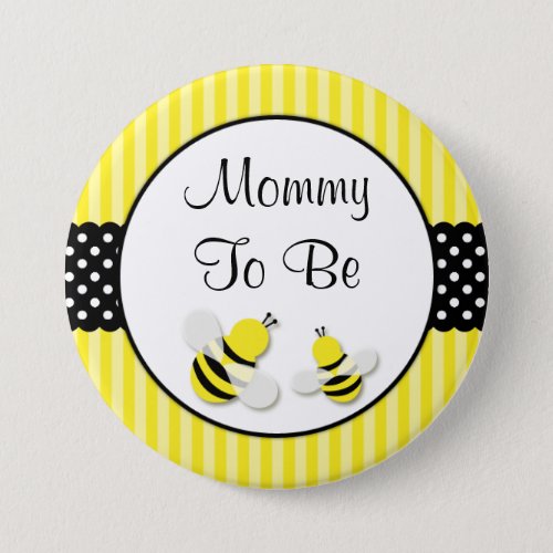 Bumble Bee Striped Polka Dots Baby Shower Mommy Button