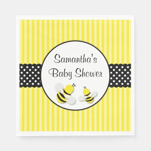 Bumble Bee Striped Polka Dots Baby Shower Paper Napkins