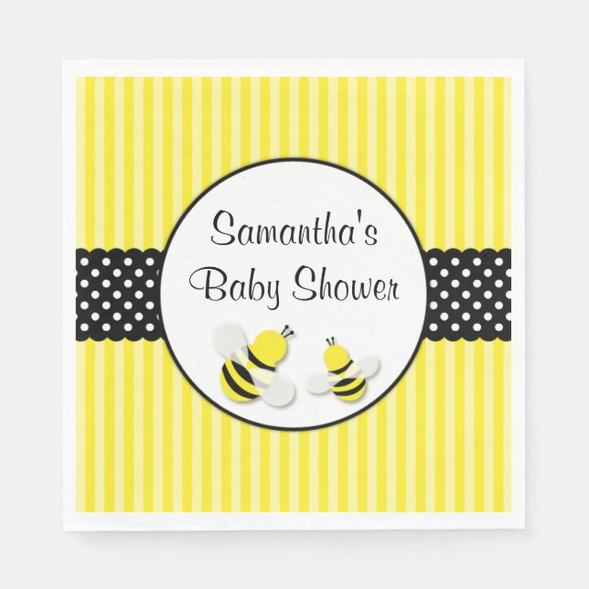 Bumble Bee Striped Polka Dots Baby Shower Paper Napkins (Front)