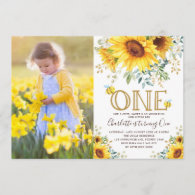 Bumble Bee Sunflower Garden Girl 1st Birthday Invitation