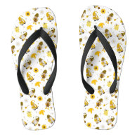 Bumble Bee Sunflower Yellow Gnome Flip Flops
