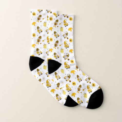 Bumble Bee Sunflower Yellow Gnome Socks