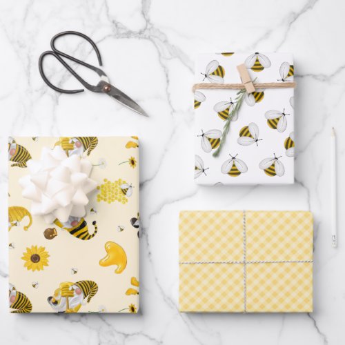 Bumble Bee Sunflower Yellow Gnome Wrapping Paper