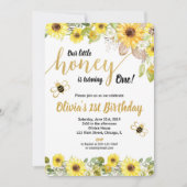 Bumble bee sunflowers birthday invitation girl (Front)