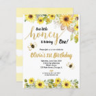 Bumble bee sunflowers birthday invitation girl