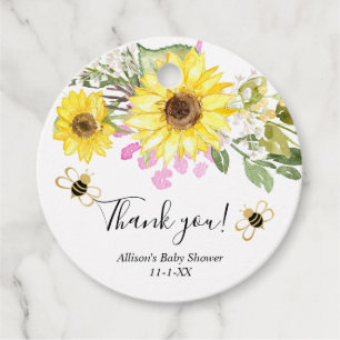 Bumble bee sunflowers pink yellow favor tags