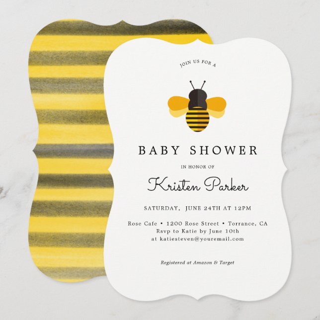 Bumble Bee Theme Baby Shower Invitation Cards (Front/Back)