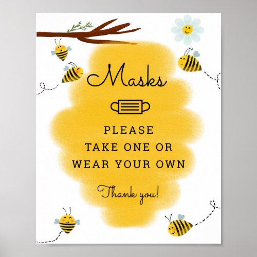 Bumble Bee Theme Baby Shower Masks Sign