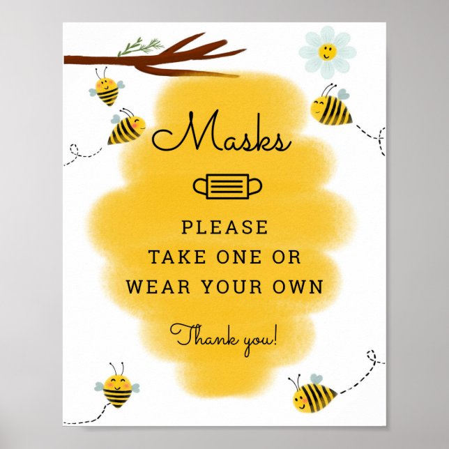 Bumble Bee Theme Baby Shower Masks Sign (Front)