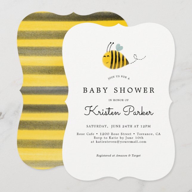Bumble Bee Themed Baby Shower Invitation Cards (Front/Back)