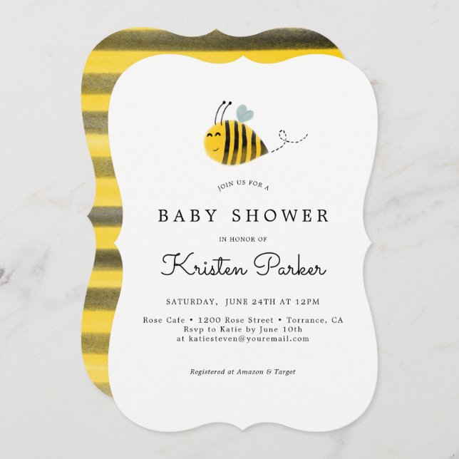 Bumble Bee Themed Baby Shower Invitation Cards (Front/Back)