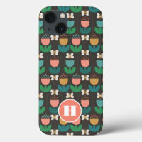 Bumble Bee & Tulips Pink & Black Monogram Initial