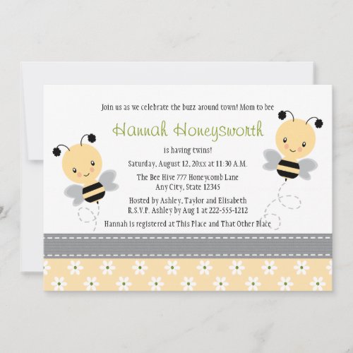 Bumble Bee Twins Baby Shower Invitations