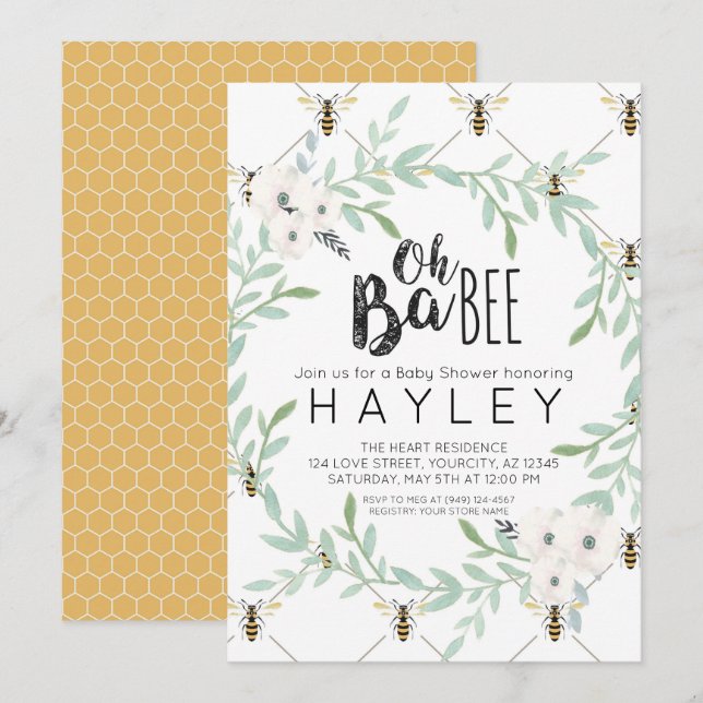 Bumble Bee Vintage Mommy to Bee shower Invite (Front/Back)