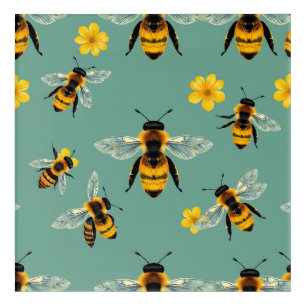 Bumble Bee Watercolor Realistic Honeycomb Acrylic Print